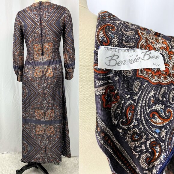 Vintage Bernie Bee hostess maxi dress paisley studded rhinestone small medium - Picture 3 of 4